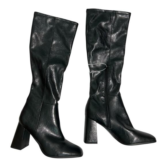 Steve Madden Sz 8.5 M Livah Women's Boots Knee High Square Toe Black Block Heel - Picture 1 of 9